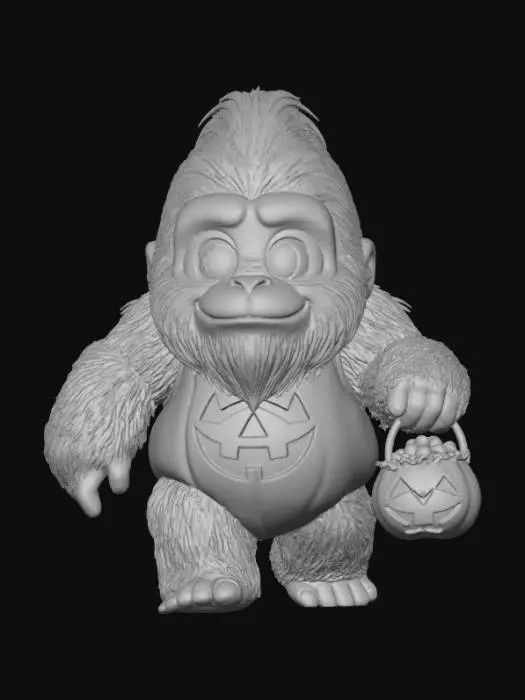 3D model for A 3D image of a chibi-style bigfoot trick-or-treating. Thick and bold details.  Highly stylized.  Matte finish.  Dusky lighting. , #Halloween2025#
