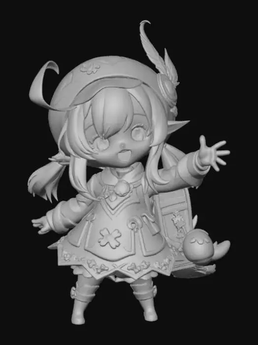 3D model for A 3D image of a chibi-style Klee from Genshin Impact.  Bold and thick details.  Highly stylized.  Highly detailed.  Standing on a round base.