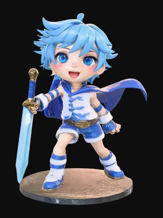 3D model for A 3D image of a chibi-style  Chongyun from Genshin Impact.  Bold and thick details.  Highly stylized.  Highly detailed.  Standing on a round base.