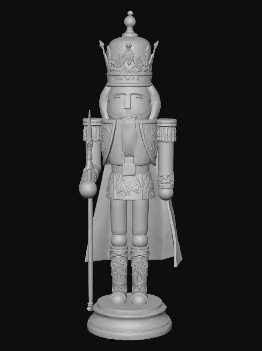 3D model for A 3D image of a Victorian Era nutcracker, very ornate, highly detailed, standing on a round, ornate wooden base, highly stylized, solid white background, #Christmas2025#