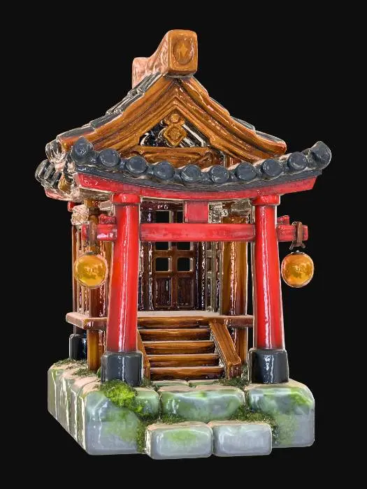 3D model for Miniature Japanese Shinto Shrine on a Mossy Stone Base