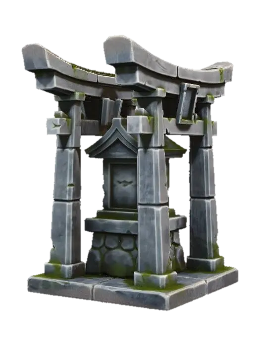 Mossy Stone Shrine 3D model, vytvořený pomocí AI