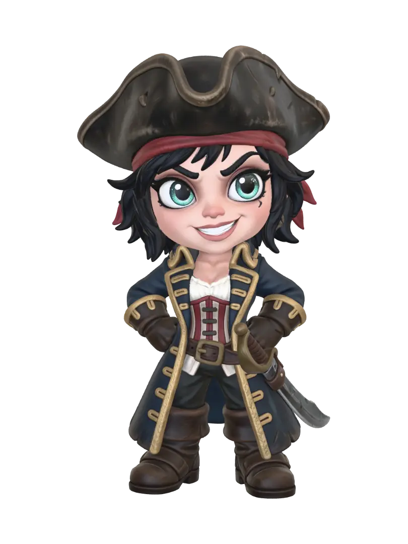 Pirate Captain - Oversizedeyes 3D model, vytvořený pomocí AI