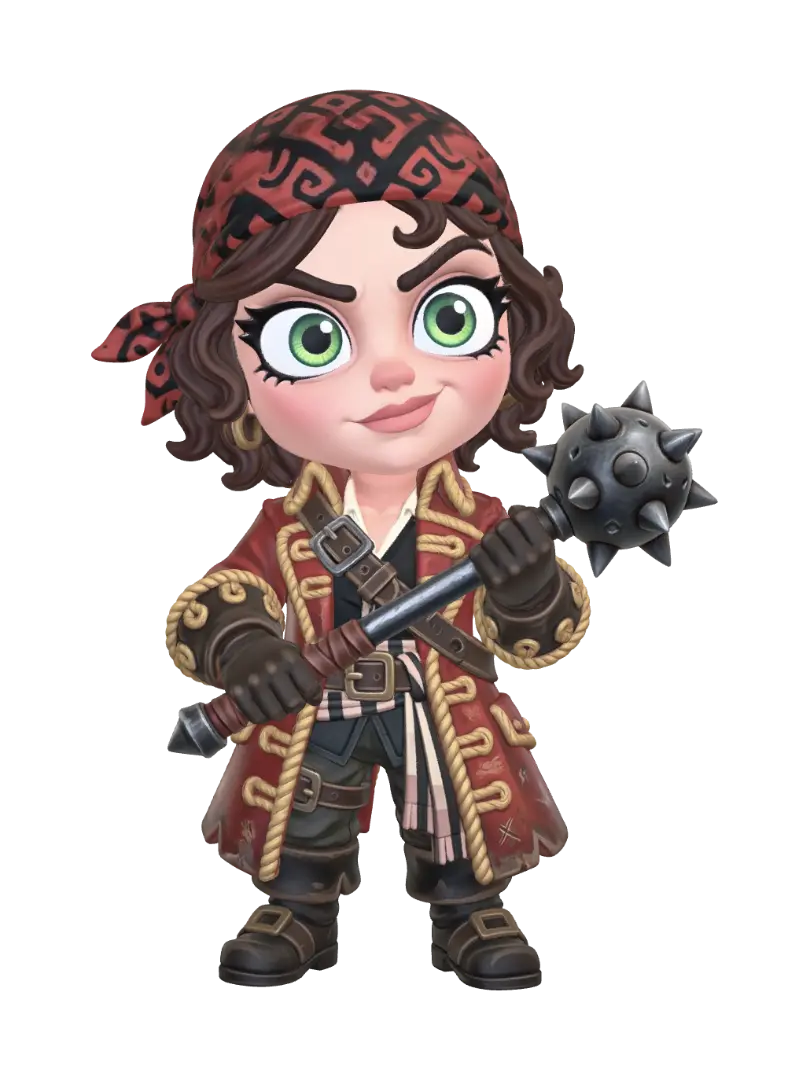 Female Pirate Marauder - Oversizedeyes 3D model, vytvořený pomocí AI