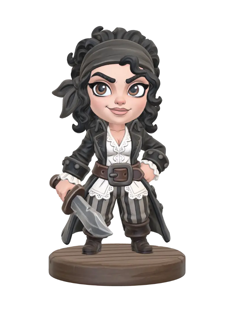Female Pirate - Oversizedeyes 3D model, vytvořený pomocí AI