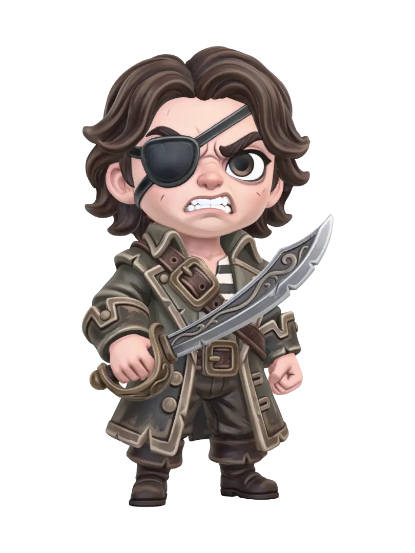One-Eyed Pirate - Oversizedeyes 3D model, vytvořený pomocí AI