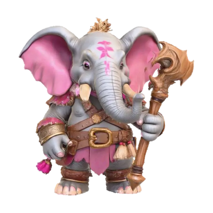 Elephant Adventurer por DungeonMother — miniatura de DnD personalizada criada com o Meshy AI