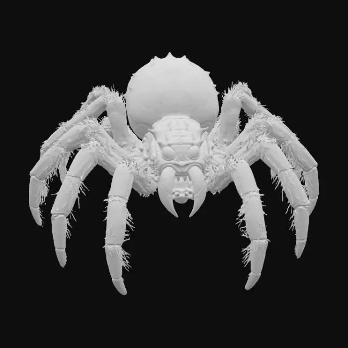 3D model for A 3D image of a toy-like Dungeons & Dragons giant spider in an attack pose. Thick and bold details.  Highly stylized.