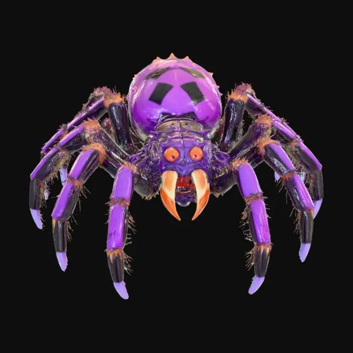 3D model for A 3D image of a toy-like Dungeons & Dragons giant spider in an attack pose. Thick and bold details.  Highly stylized.