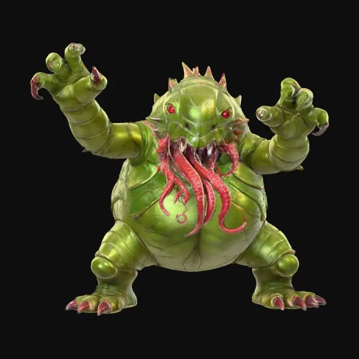 3D model for A 3D image of a chibi-style Dungeons & Dragons chuul.
Action pose. Thick and bold details. Highly stylized. White or transparent background.