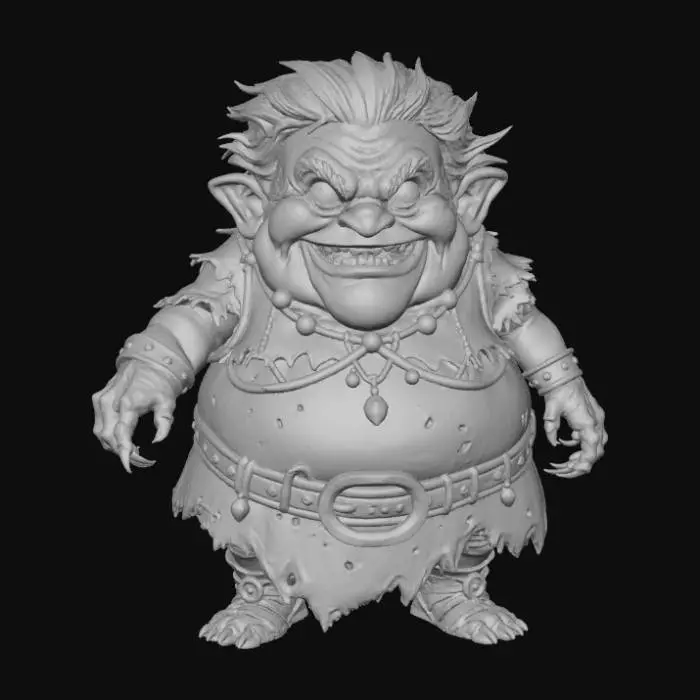 3D model for A 3D image of a chibi-style Dungeons & Dragons annis hag.  Thick and bold details.  Highly stylized.  White background.