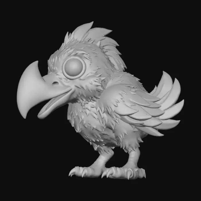 3D model for A 3D image of a Dungeons & Dragons chibi-style axe beak.  Thick and bold details.  Highly stylized.  White background.