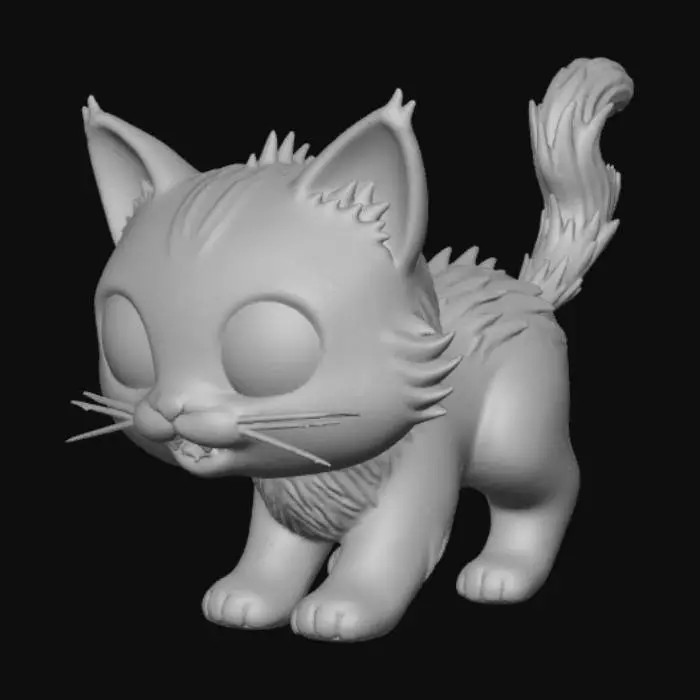3D model for A 3D image of a chibi-style black cat arching it's back and hissing.  Thick and bold detail.  Muted lighting.  Matte finish.  #Halloween2025