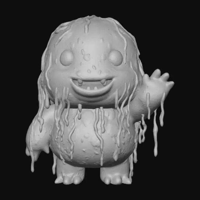 3D model for A 3D image of a chibi-style swamp monster driping with water and seaweed. It is waving in a friendly fashion. Thick and bold detail. Muted lighting. Matte finish. #Halloween2025