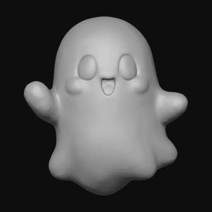 3D model for A 3D image of a chibi-style ghost waving hello. Thick and bold details.  Highly stylized.  Matte finish.  Dusky lighting. , #Halloween2025#