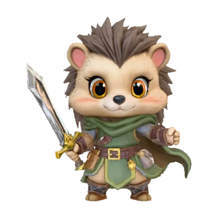 A 3D image of a chibi-style Dungeons & Dragons female hedgehog adventurer, heroic… 3D model, vytvořený pomocí AI