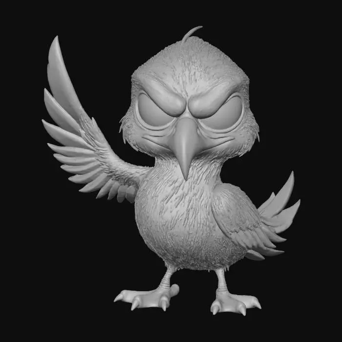 3D model for A 3D image of a chibi-style 
skinny, scrawny seagull villain, menacing pose, highly stylized, thick and bold details, white background.