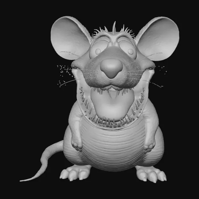 3D model for A 3D image a cartoon-style greenish rat with a mouth like a venus flytrap plant, highly stylized, bold and thick details optimized for 3D printing, hollow interior, solid background color.