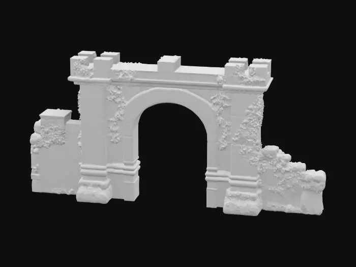 3D model for An energetic castle gate overgrown with thorns and flowers, the flowers shining and glowing against sun, mid century, medieval, spring #garden#