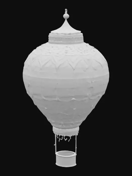 3D model for [Turkey] Enchanting Turkish hot air balloon resembling a shimmering glass lantern, gliding over a mosaic of geometric tiles, #AroundTheWorld#