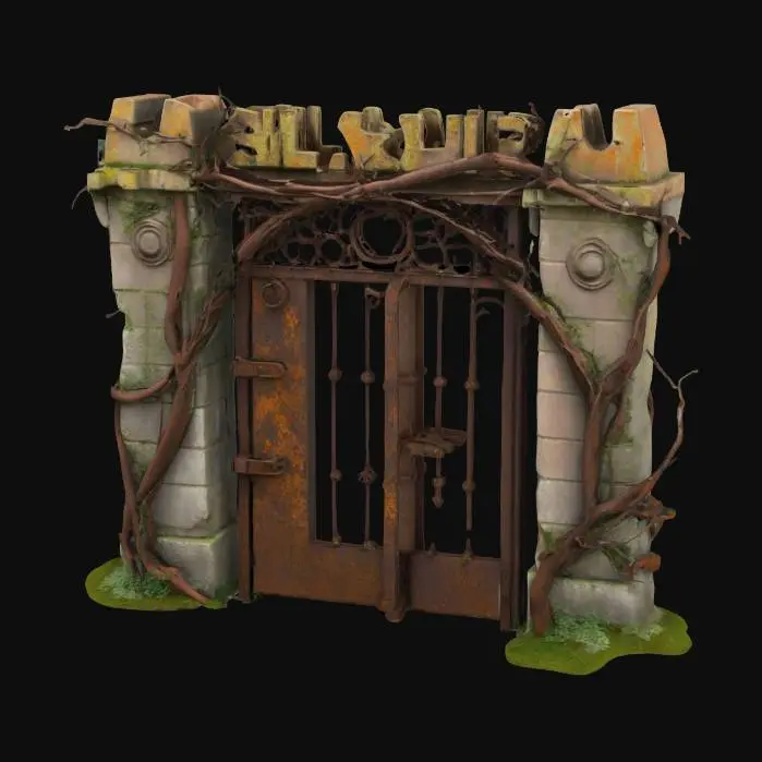 3D model for An old, rusted castle gate overgrown with thorns, mid century, medieval #garden#