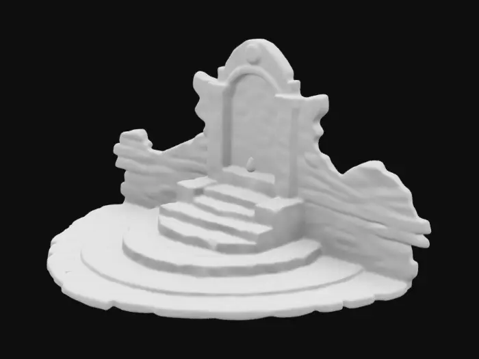 3D model for A hidden forest clearing with a crumbling stone altar, overgrown with ivy and surrounded by glowing runes. Include interactive elements like movable rocks or a puzzle mechanism.