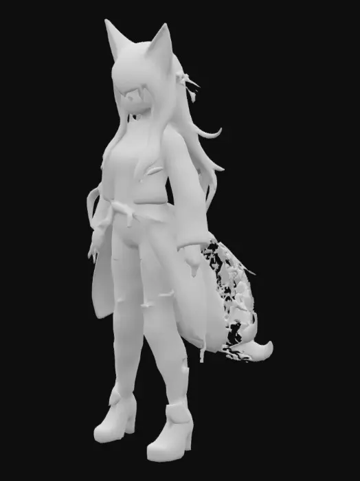 3D model for Limited-edition anime-style catgirl avatar with a vibrant sakura fire theme, glowing cherry blossom petals swirling around, long ombre hair fading from pastel pink to ember red, shimmering fox-cat hybrid ears, soft flame effects on hair tips, glowing eyes with sakura petal irises, cyber kimono jacket with fire motifs, thigh-high armored boots with gold detailing, pastel-blazing tail, holographic tattoos on cheeks, standing on molten cherry blossom path, expressive face, stylized shading, AR/VR streamer avatar, Quest + PC ready, collectible aesthetic, Smooth topology and clear silhouette and Premium 3D avatar rendering