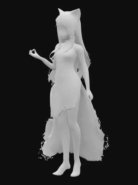 3D model for Limited-edition stylized anime catgirl avatar inspired by Vietnamese culture, wearing a pastel pink and ivory cyber áo dài with floral embroidery and flowing translucent tails, long silky black hair with lotus hairpin and glowing cat ears, warm golden glowing eyes with lotus-shaped pupils, soft peach makeup, floating Vietnamese lanterns around her, soft shading, futuristic silk sandals, gentle cherry blossom and incense particles, ideal for VRChat and VTubing, Quest and PC ready, cultural dream-core fusion aesthetic with Smooth topology, clear silhouette and Premium 3D avatar rendering