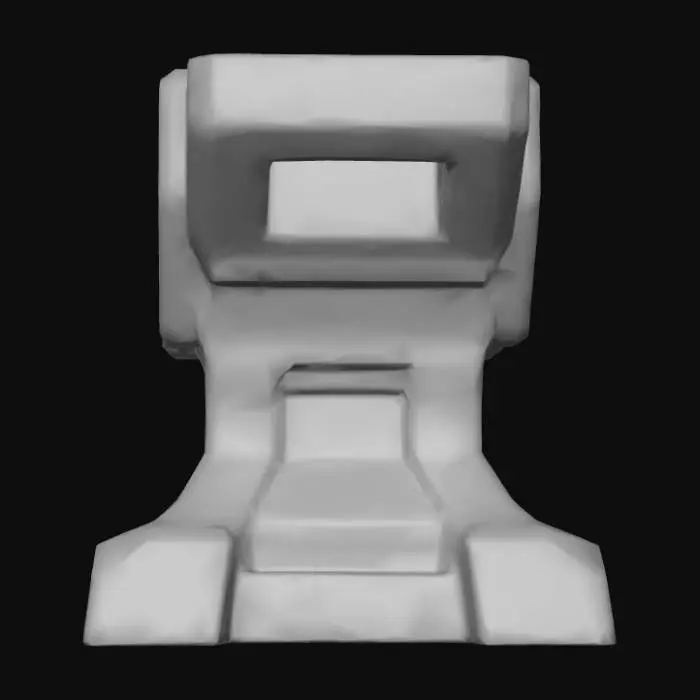 3D model for Low-poly futuristic sci-fi anvil prop, flat toon texture, cel-shaded anime style, glowing cyan accents, metallic panels, clean geometry.