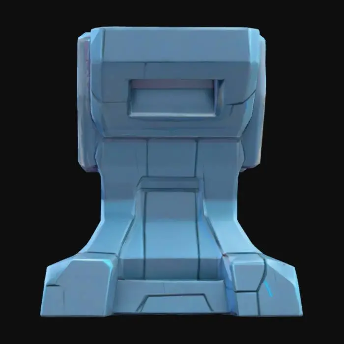 3D model for Low-poly futuristic sci-fi anvil prop, flat toon texture, cel-shaded anime style, glowing cyan accents, metallic panels, clean geometry.