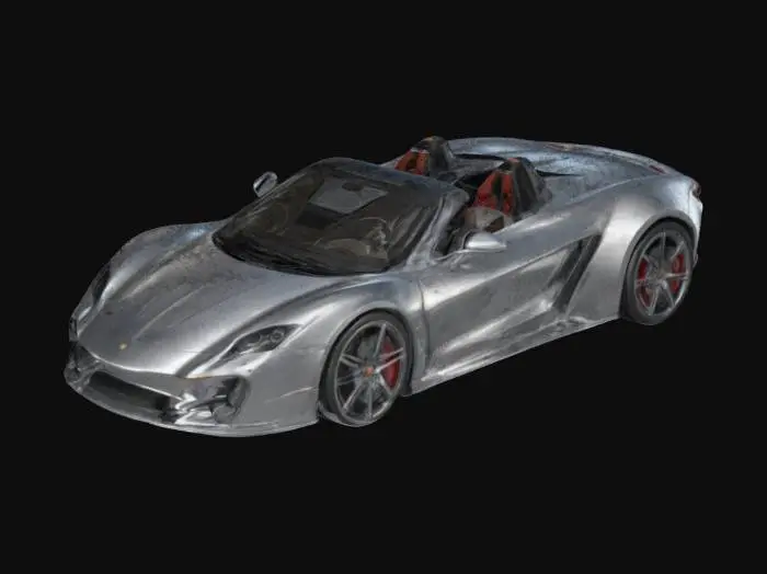 3D model for A metallic silver sports car. Detailed interiors. Highly detailed. 4K resolution.