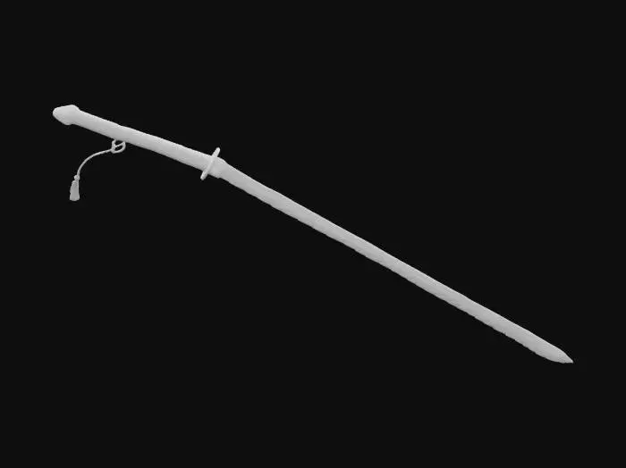 3D model for A katana with a long sharp blade. The handle should be glossy silver. Highly detailed. 4K resolution. #ChronoForgeWeapon#