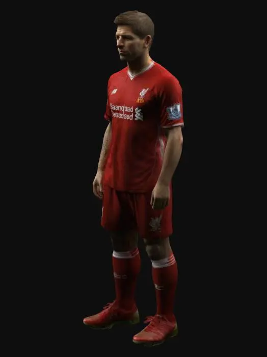 3D model for Steven Gerrard wearing Liverpool jersey, standing straight. Highly detailed. 4K resolution.