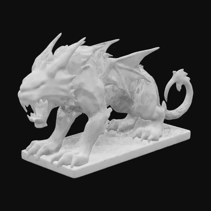 3D model for Statue of a roaring manticore in metallic gold. Highly detailed. 4K resolution.