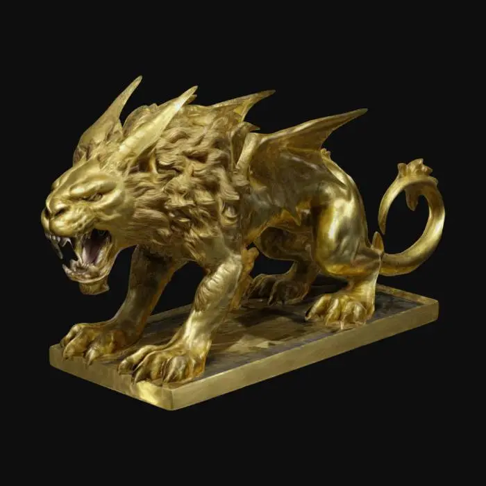 3D model for Statue of a roaring manticore in metallic gold. Highly detailed. 4K resolution.
