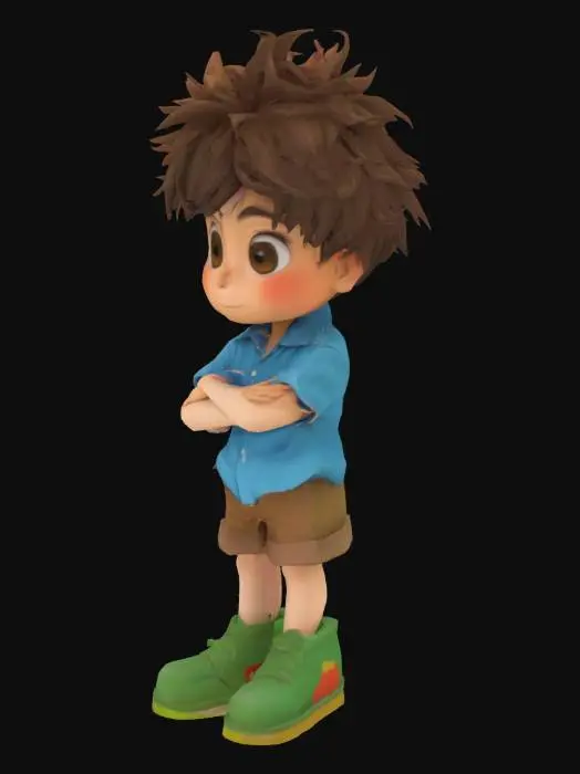 3D model for little boy, ghibli style