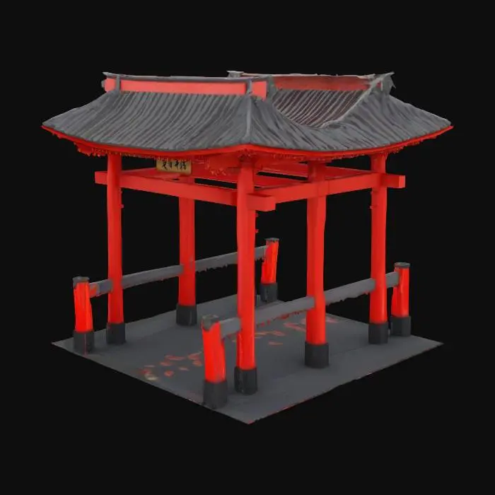 3D model for [Japan] Traditional Japanese Torii gate 3D model, Shinto architecture, red wood, standing in water, misty background, #AroundTheWorld#