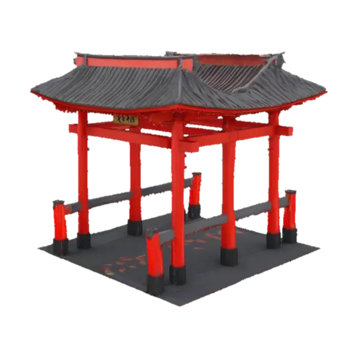 [Japan] Traditional Japanese Torii gate 3D model, Shinto architecture, red wood,… 3D model, vytvořený pomocí AI