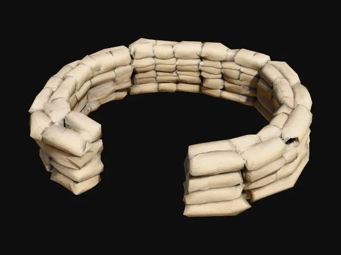 3D model for An wide half circle sandbag wall of medium height for soldiers to use as cover.