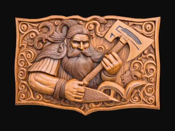 3D model for Viking carved wooden wall art