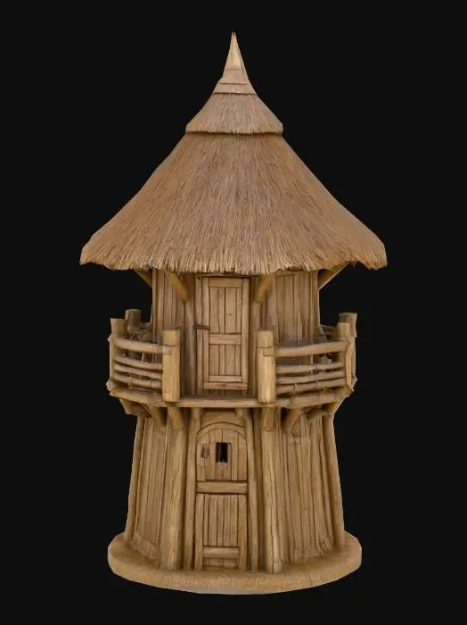 3D model for ANCIENT WOODEN WATCHTOWER WITH THATCH ROOF
