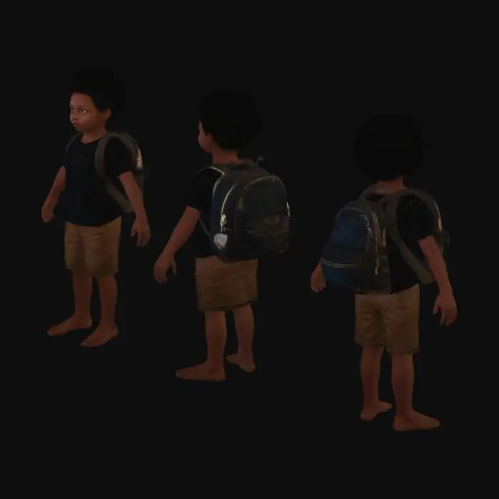 3D model for Three Perspectives of a Child with a Backpack