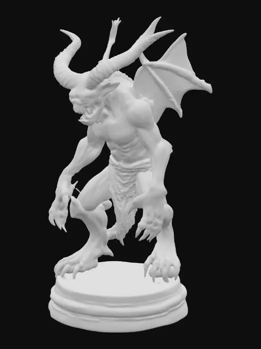3D model for realistic demon statue on podium, rusty and craked