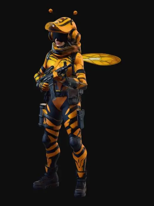 3D model for Make a female characters for Battle royal and gun games .bee style suit.and lava ak47 gun.