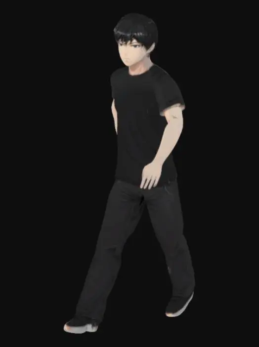 3D model for Handsome man, anime, with black t-shirt