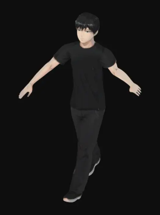 3D model for Handsome man, anime, with black t-shirt