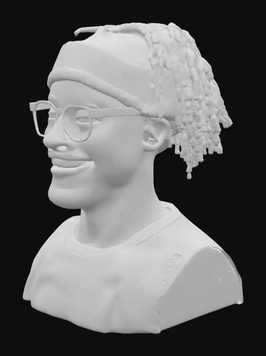 3D model for Highly detailled smiling afro-american man head, with rasta hair.