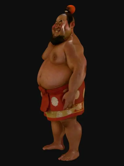 3D model for High detailed, hyper-realistic full body smiling japanese fat sumo wrestler.