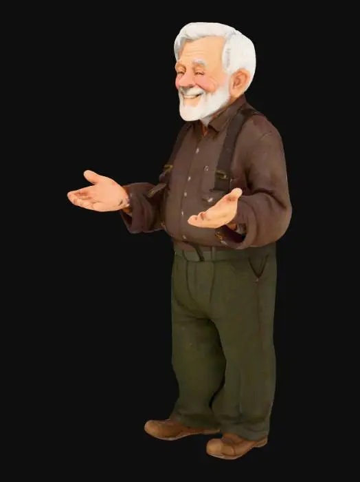 3D model for Highly detailled and realistic full body smiling old grandpa, A-pose