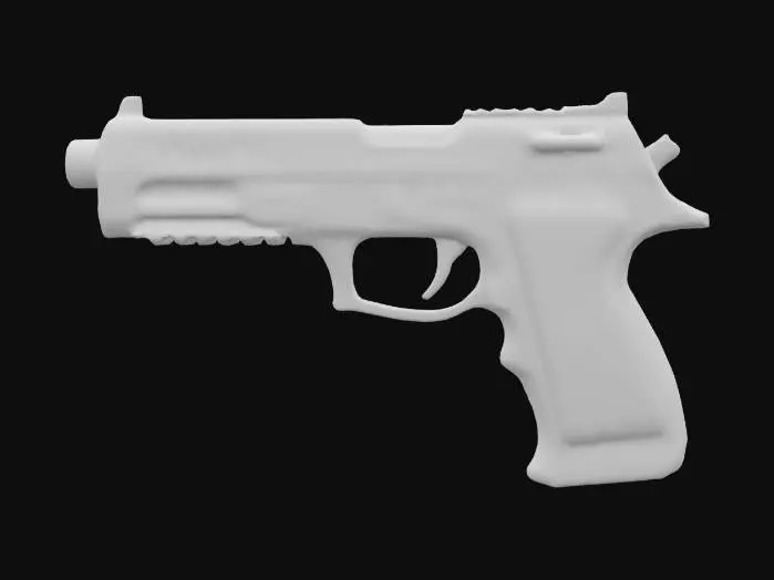 3D model for A Valorant-style pistol, futuristic, with a silencer, and bright colors.